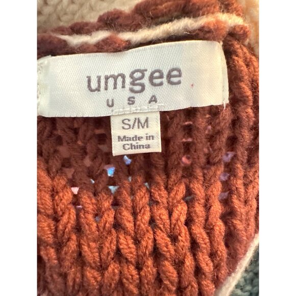 Umgee Fringed Striped Cable Knit Cardigan Sweater S/M Brown Blue Western Boho - Picture 6 of 11